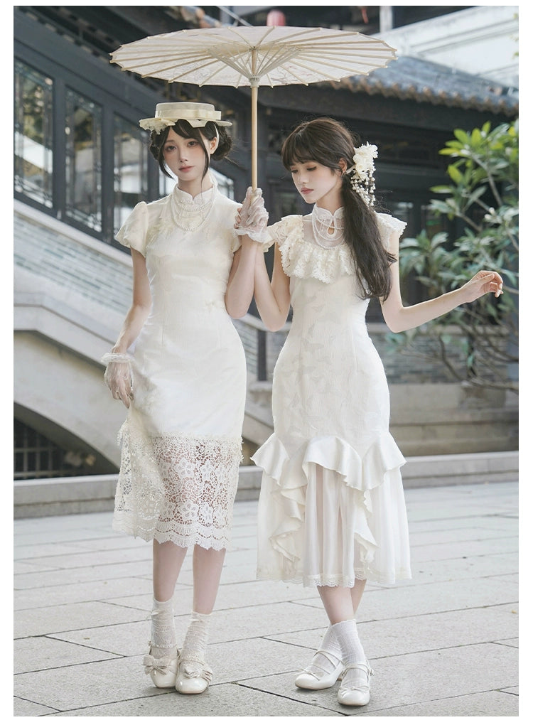 白百合色のタイトレース華ロリドレス