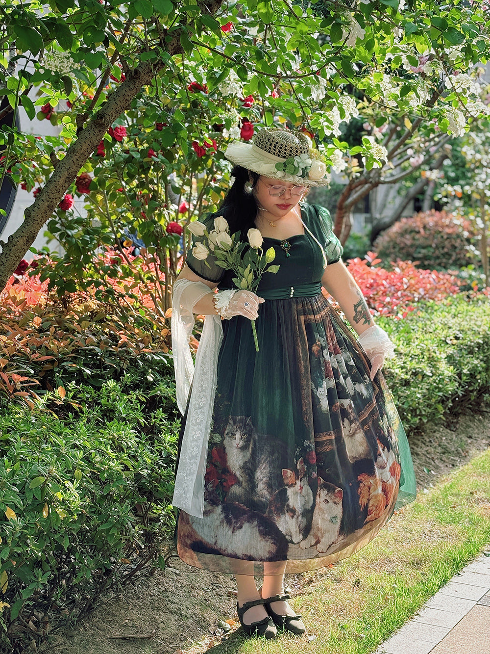 【予約販売】Elegance Greek 油彩画風プリントエンパイアワンピース・新色