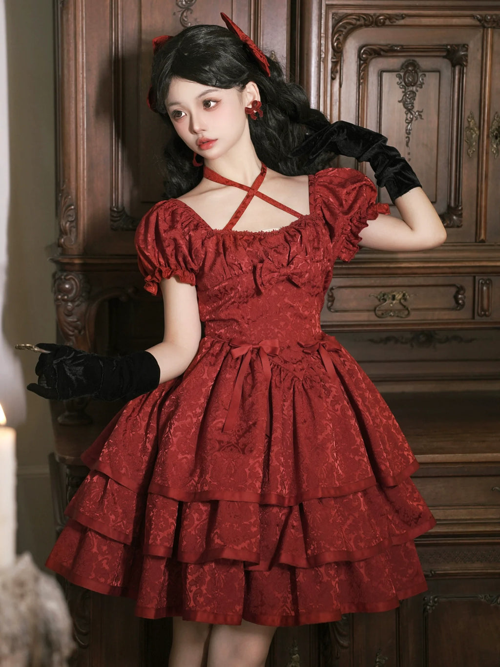 Rose of Thorns Cross Neck Ribbon Dress