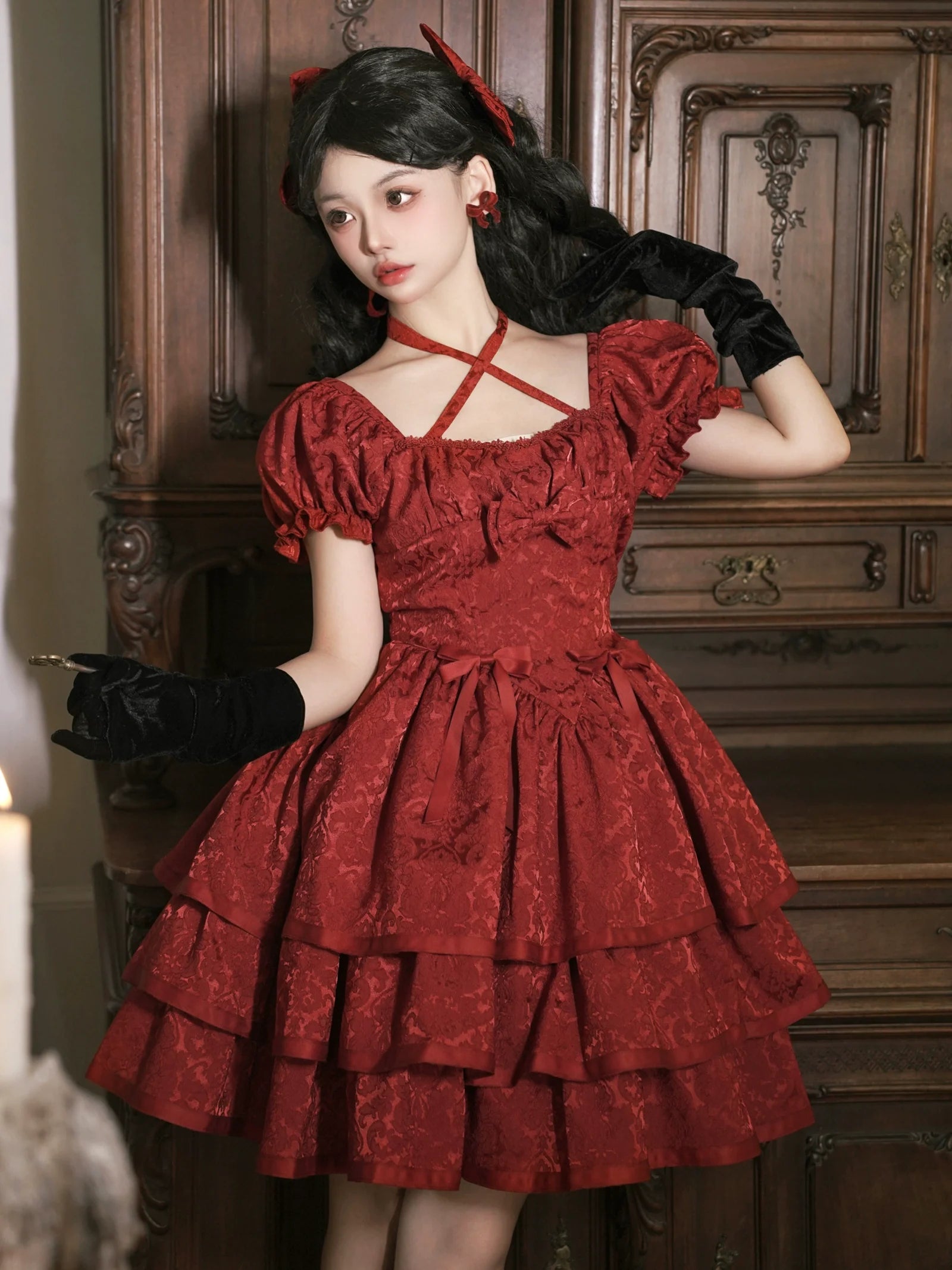 Rose of Thorns Cross Neck Ribbon Dress