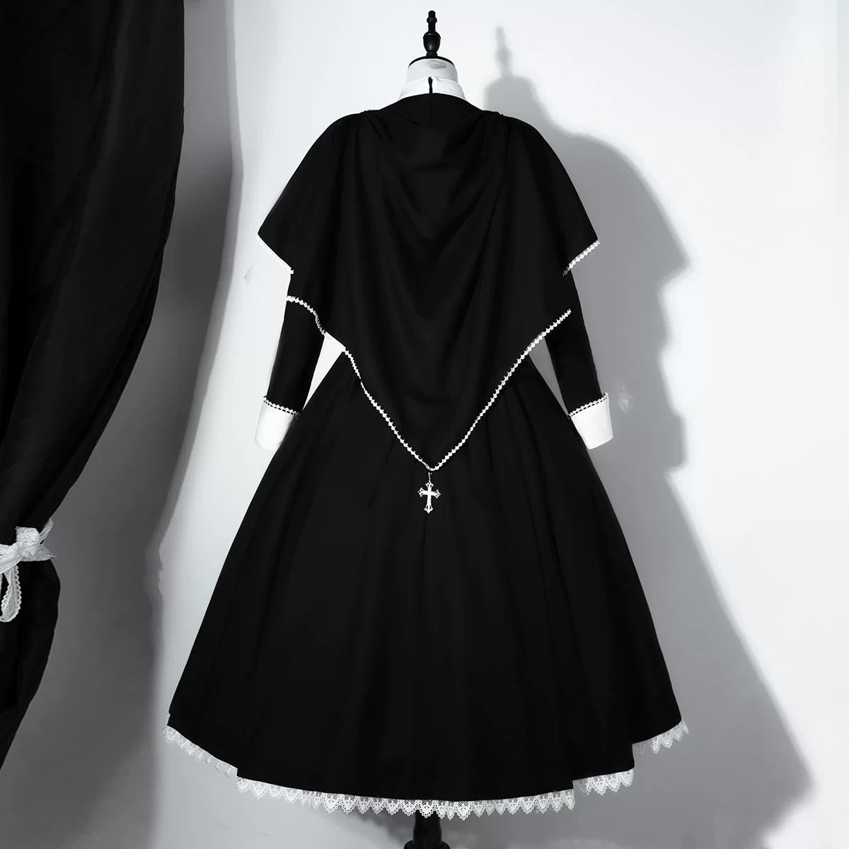 Nun-style cross-design gothic lolita long dress and cape