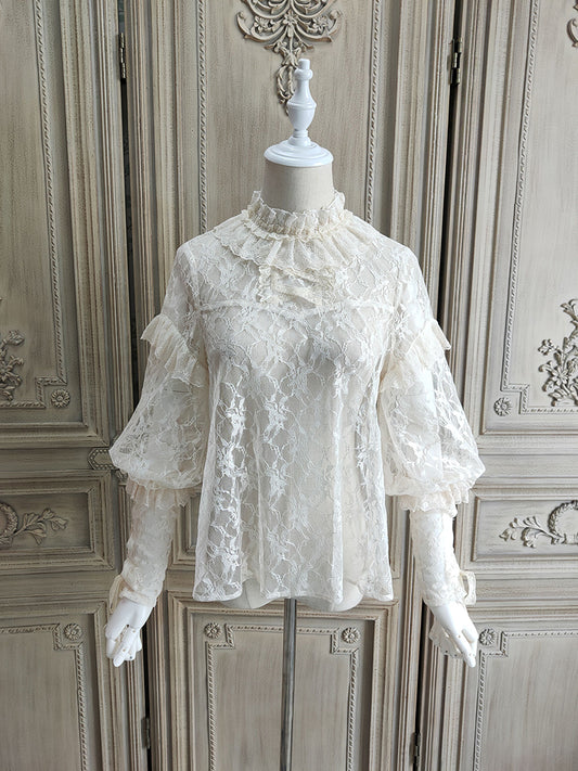 [Pre-order] Frill collar blouse with lace-up cuffs