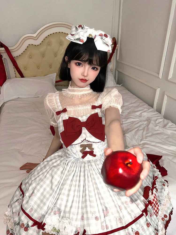 [Sales period ended] Cherry and Heart sheer dot short sleeve blouse