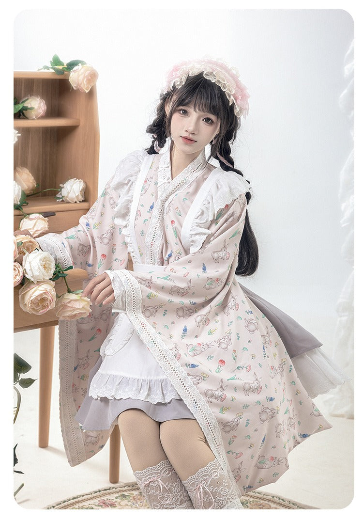 花紀行 和ロリメイド風 エプロン付ワンピース ショート丈