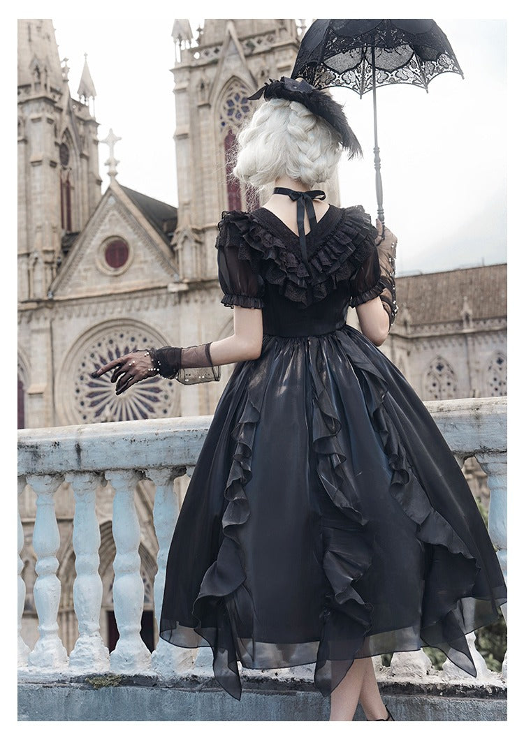 Floating Song Irregular ruffle V-neck dress