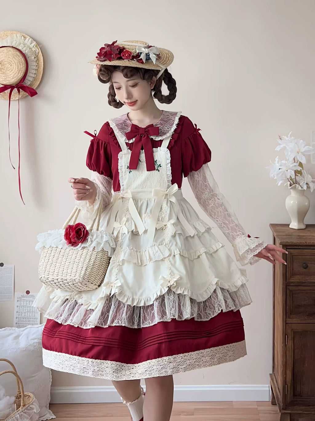 Flower Mist Path レースの半袖ワンピース全4色