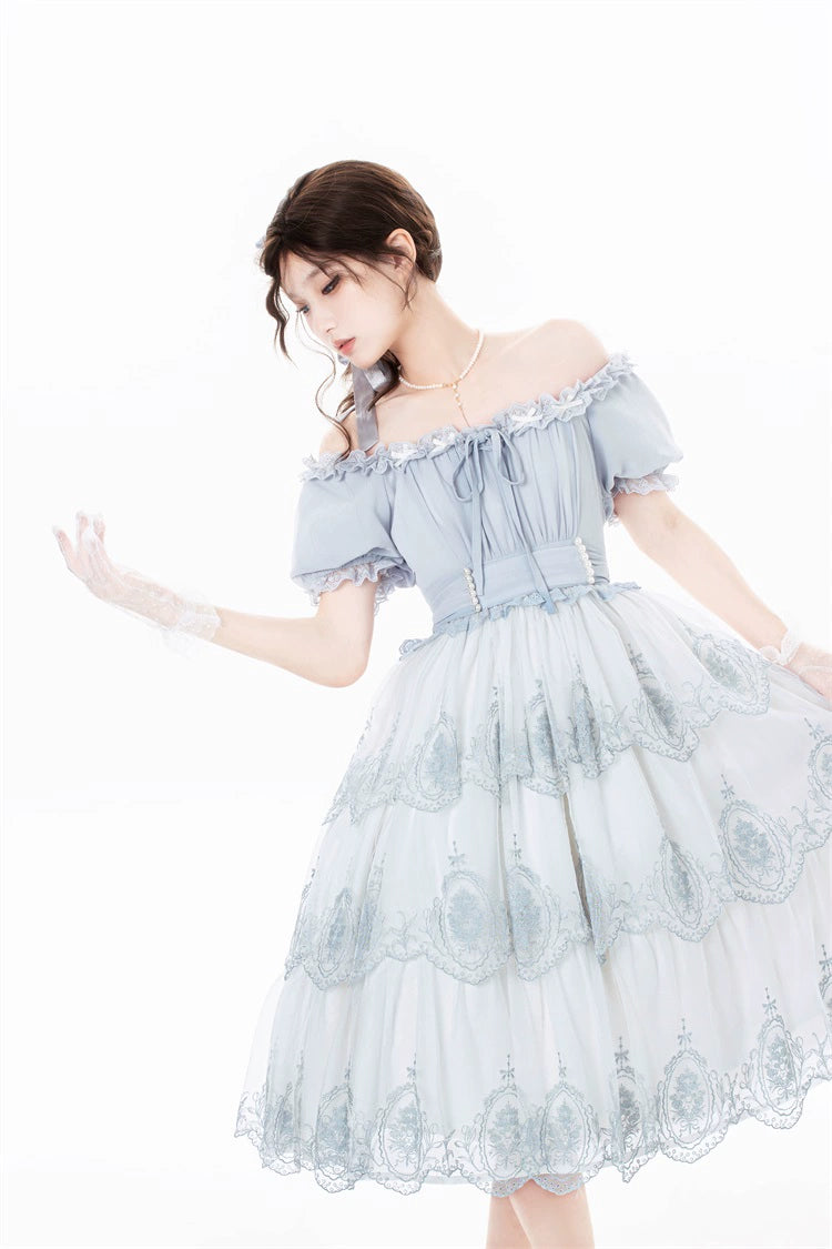 Rose round window embroidery 2way dress