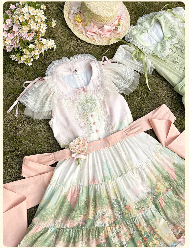 【再販・受注予約2/12まで】Fragrant Grass フレアスリーブティアードワンピース