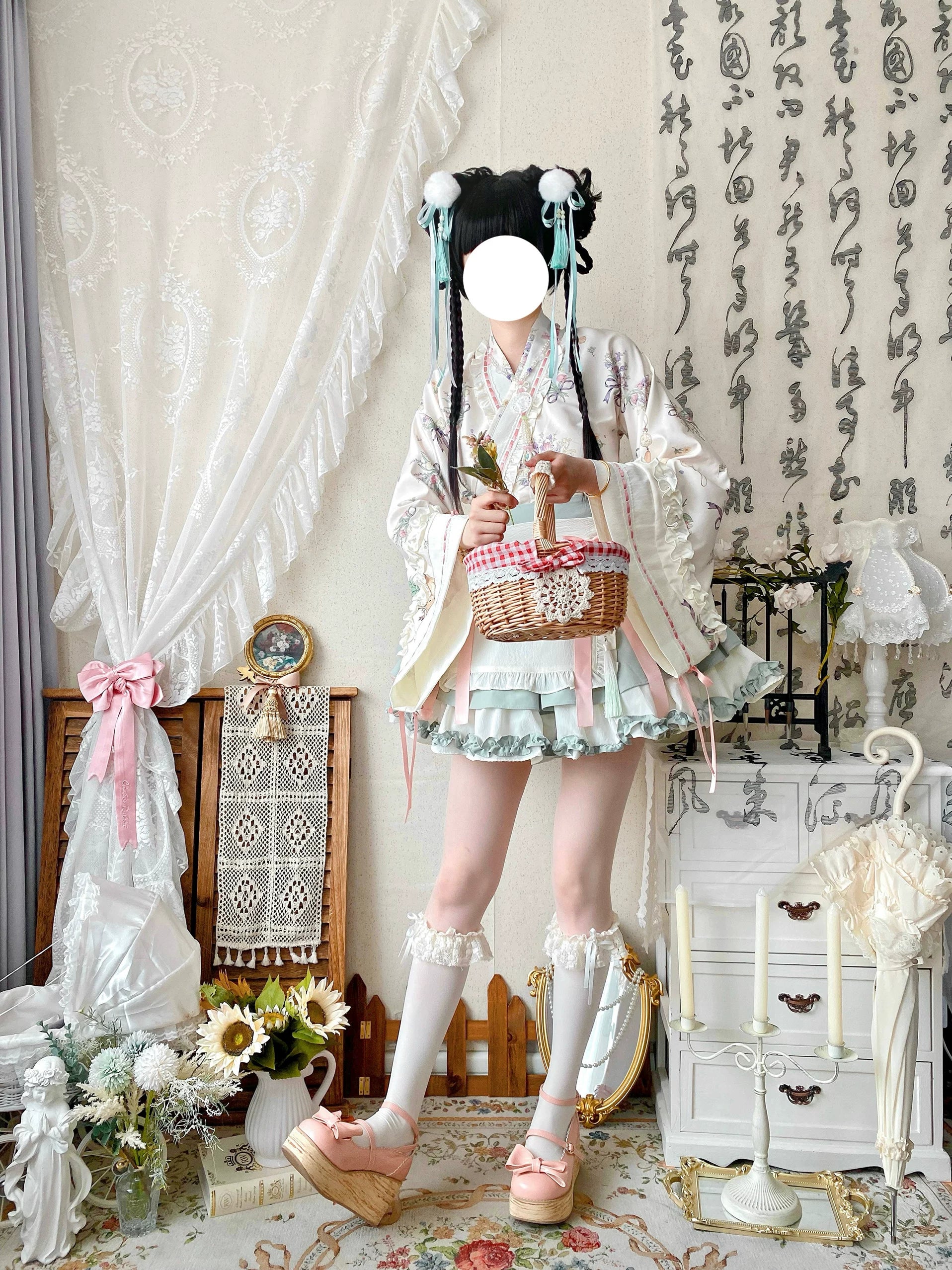 薬草師 エプロン付き華ロリセットアップ