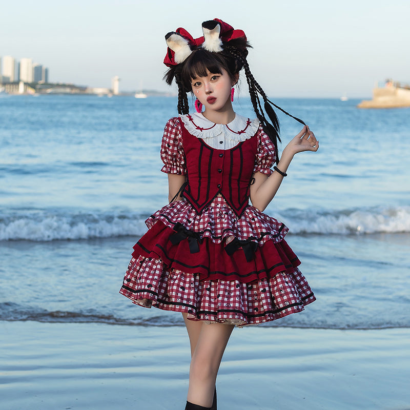 Queen of Hearts ギンガムチェックのブラウスとスカートのセットアップ