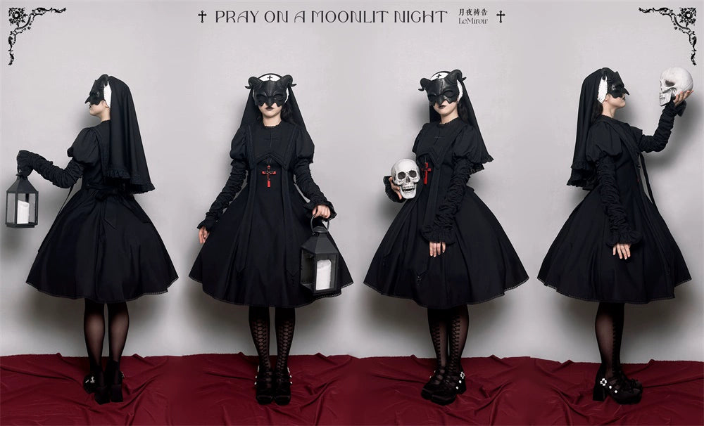 [Pre-orders available until 10/16] Pray on a Moonlight Night Dress, Black, Short Length