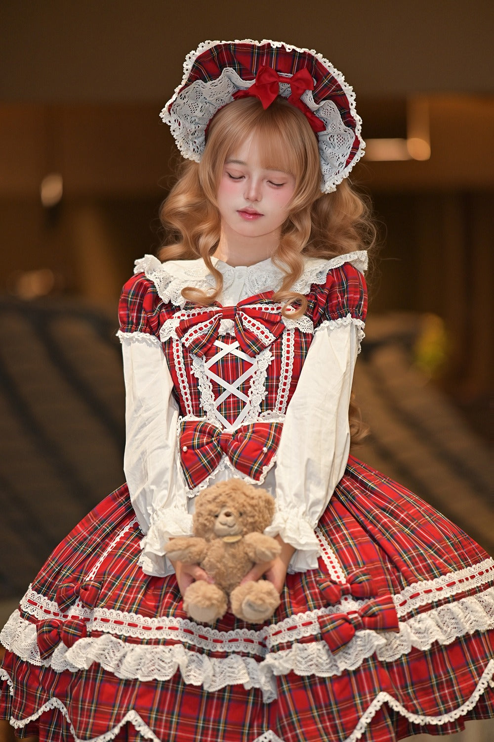 【予約販売】Checkered Petal Rabbit リボンワンピース