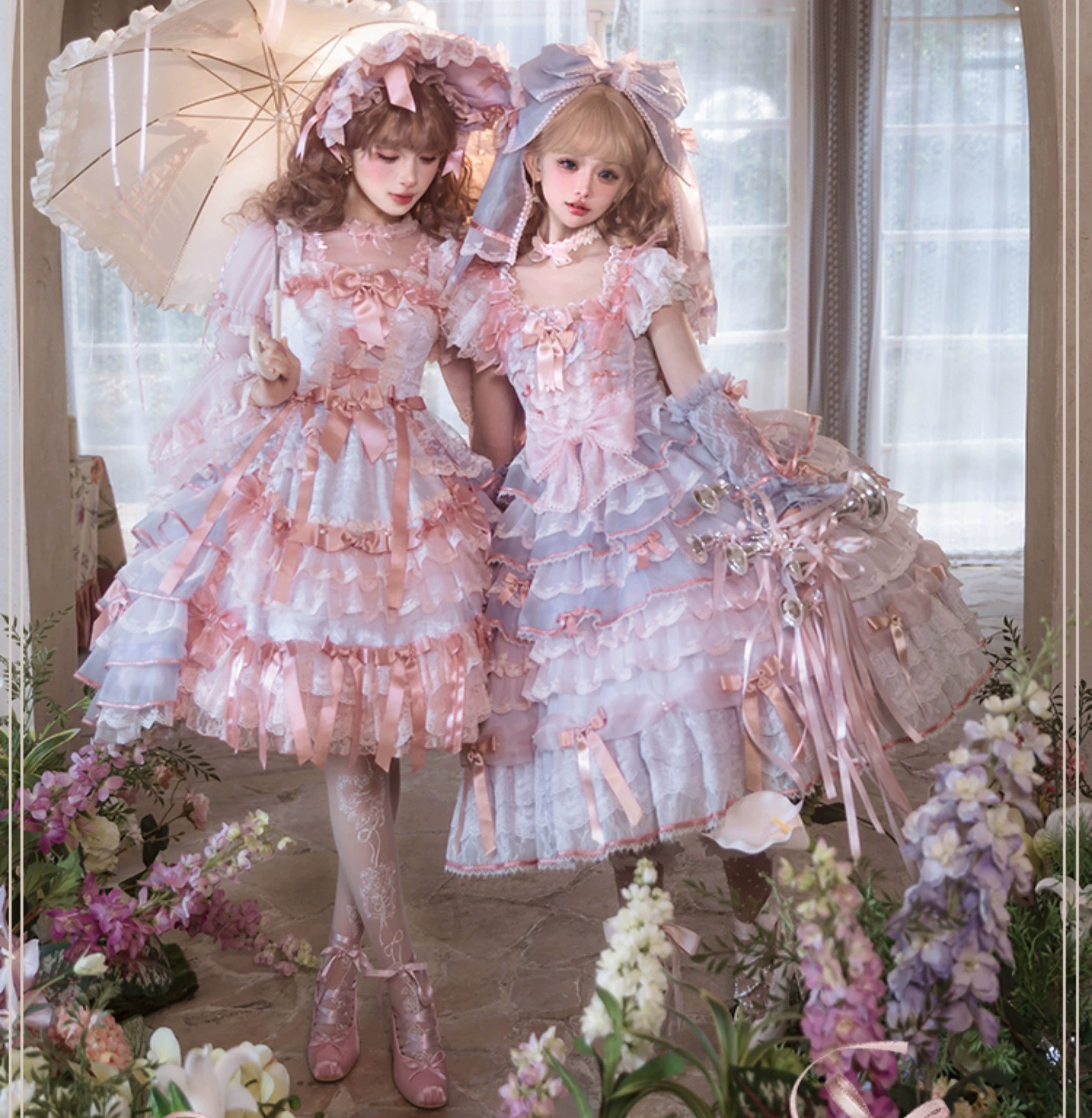 【受注予約8/6まで】Rose Courtyard レースとリボンのジャンパースカート・新色