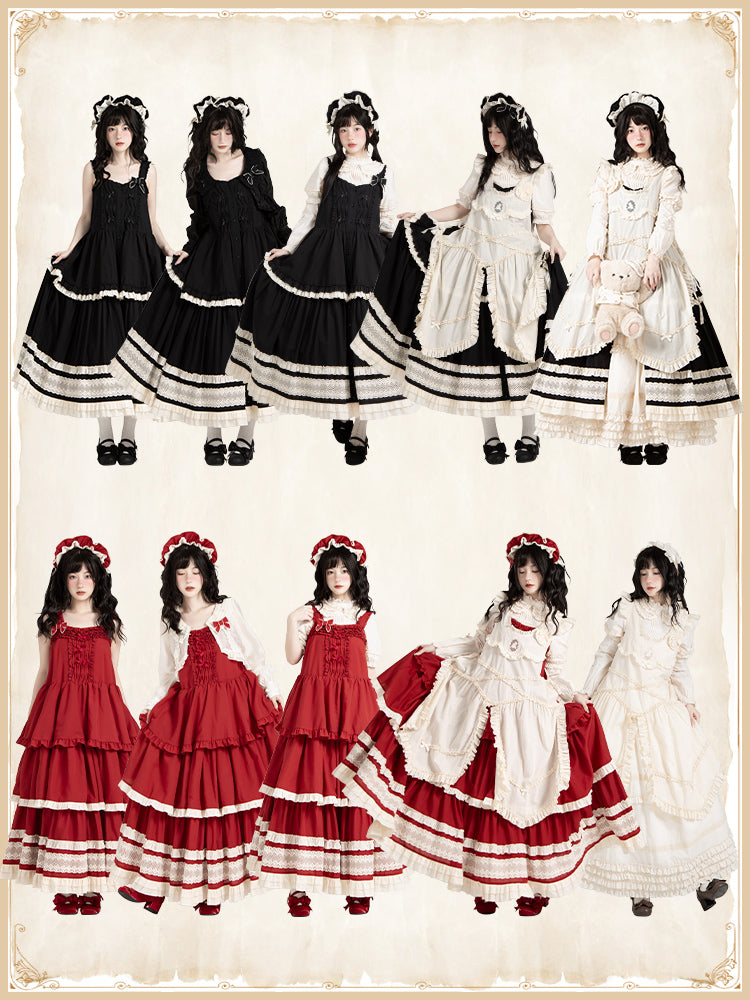 Retro volume frill jumper skirt set