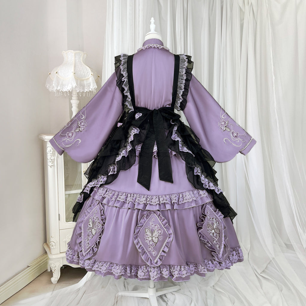 蝶と蘭のエプロン付華ロリワンピース