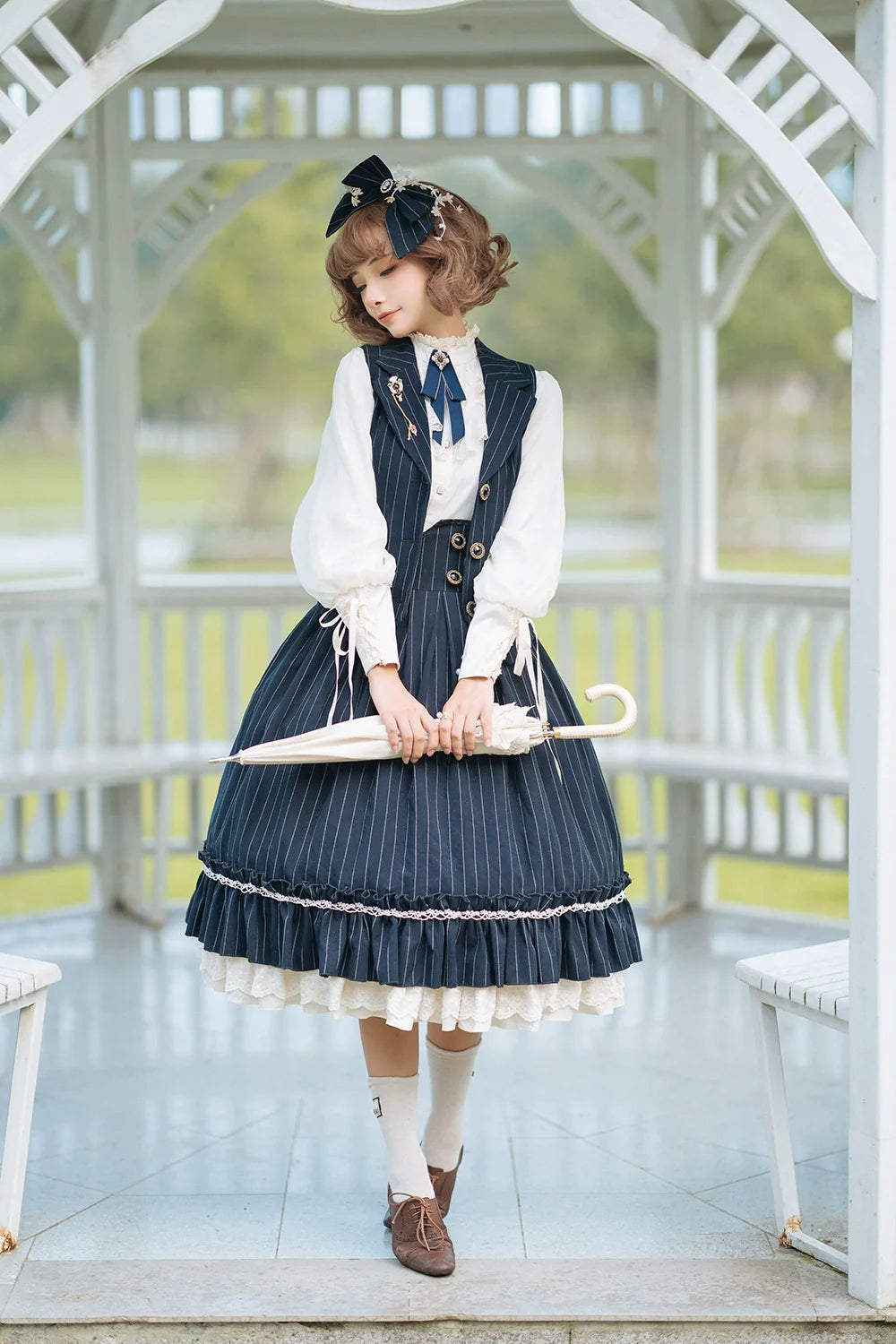 [Pre-order] British Classical Lolita Vertical Striped High Waist Skirt