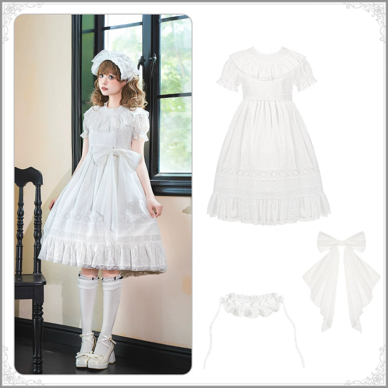 花刺繍入りコットンレースワンピース 単品＆セット