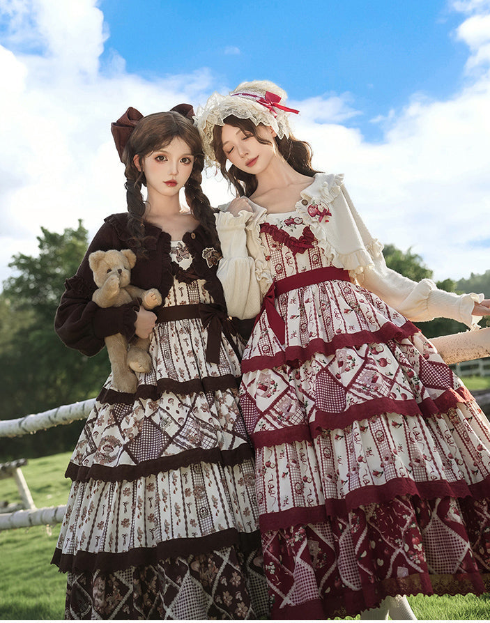 秋色のフローラルジャンパースカート