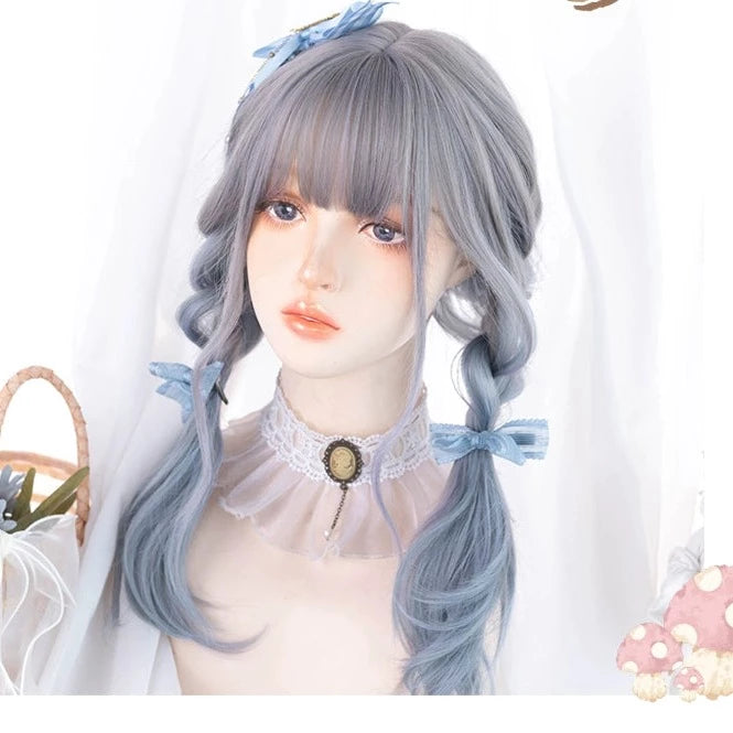 Lolita wig gray blue gradation loose curl long