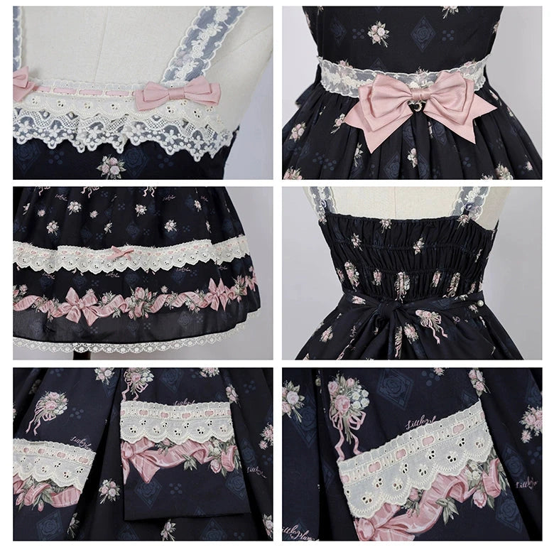 Roses Bouquet Lace Strap Jumper Skirt