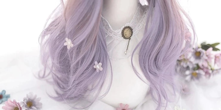 Lolita wig pink purple gradation loose curl long