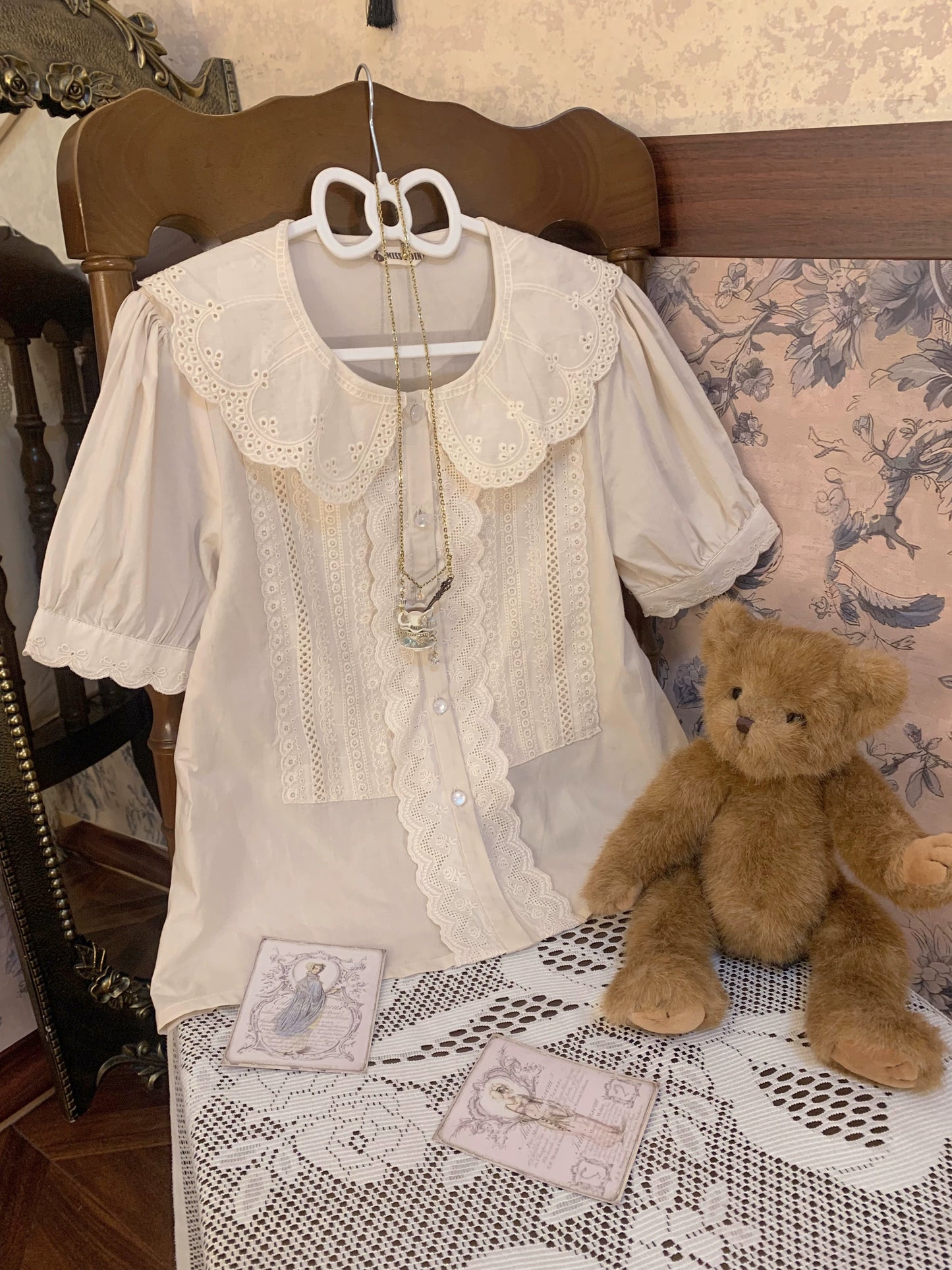 Sweetie Sheep Cutwork Lace Short Sleeve Blouse