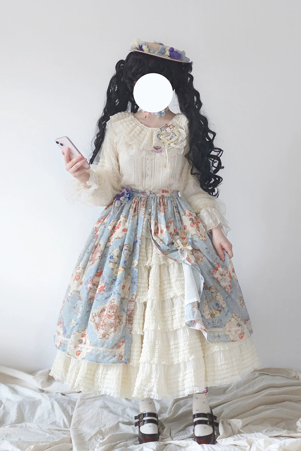 [Pre-orders available until 2/19] Cat Rose Tea Party Ruffled Long Sleeve Blouse