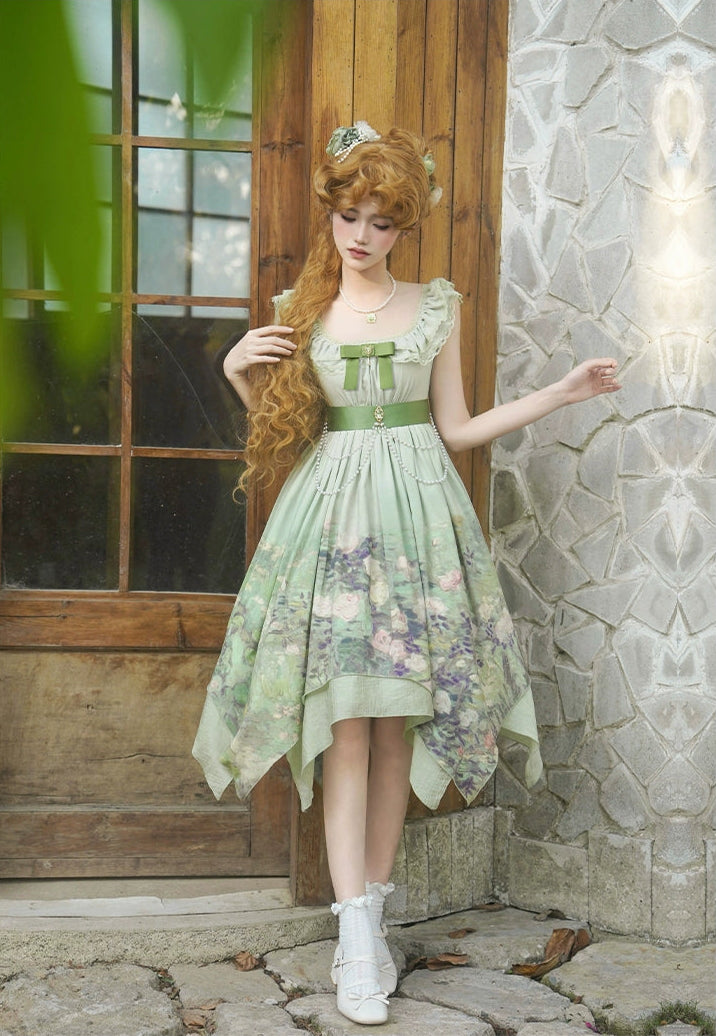 薔薇庭園 油絵プリントジャンパースカート 単品＆セット