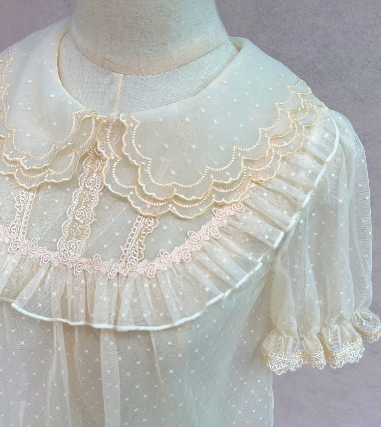 [Pre-order] Sheer dot frill blouse, short sleeves and long sleeves