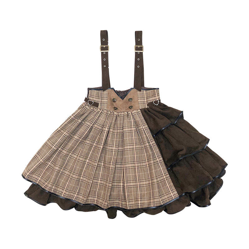 [Pre-order] Traditional check Alice style suspender skirt