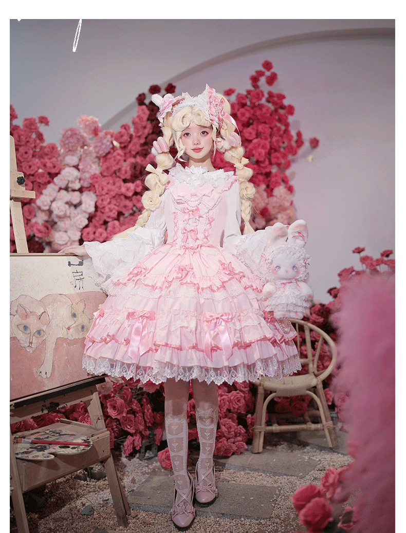 【予約販売】Antique Doll 刺繍レースのジャンパースカート