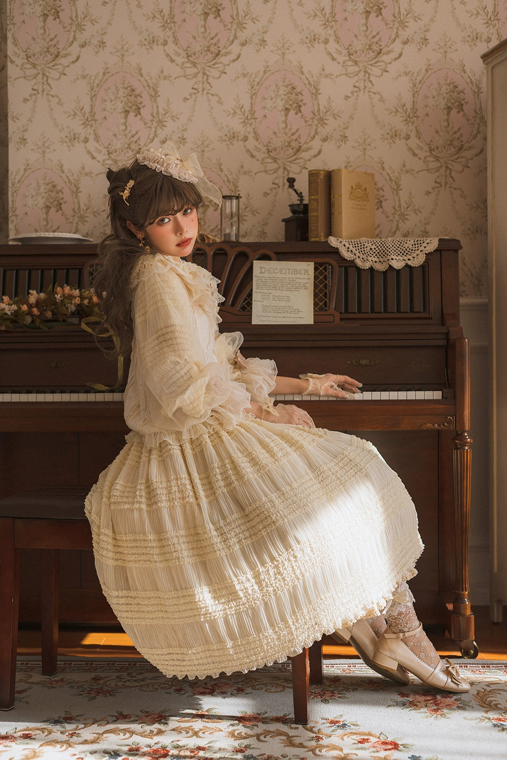 [Pre-orders available until 2/19] Cat Rose Tea Party Ruffled Long Sleeve Blouse