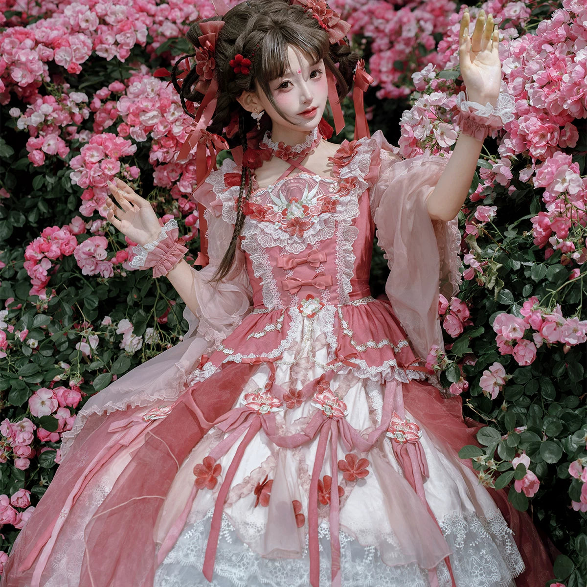 【受注予約6/28まで】瑠璃花霞 華ロリドレス・嫣紅（レッド）