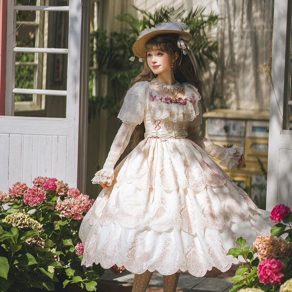 【受注予約9/25まで】Noble Garden 付け袖付き刺繍ワンピース