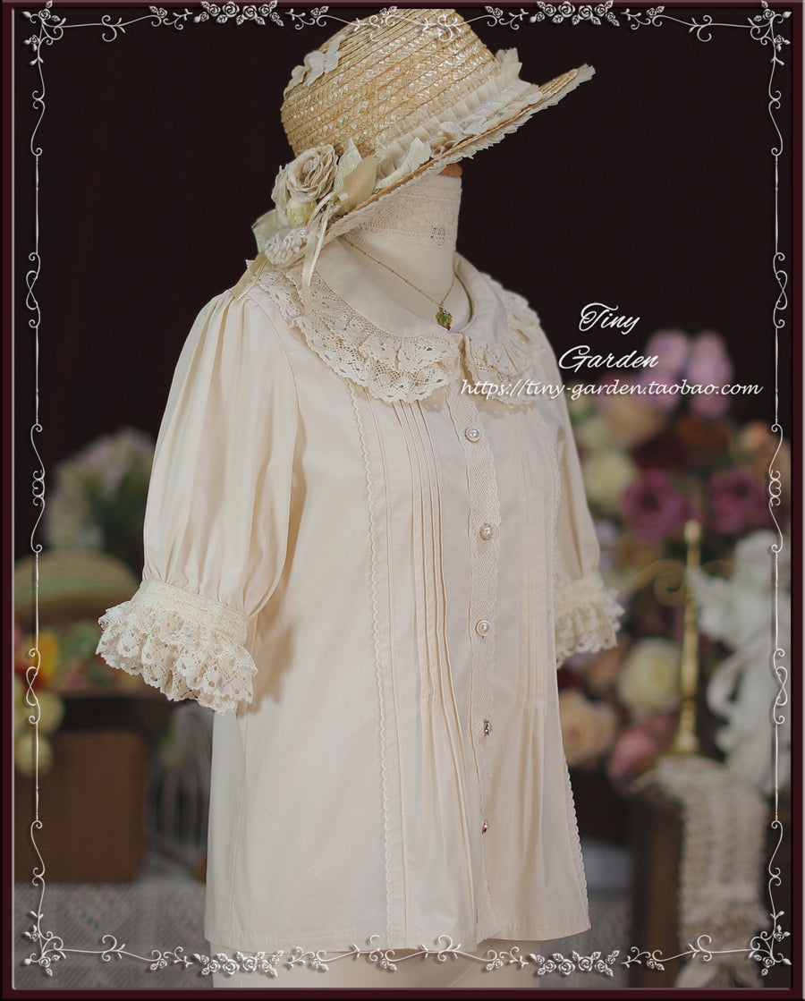 [Pre-order] Retro cotton lace short sleeve blouse