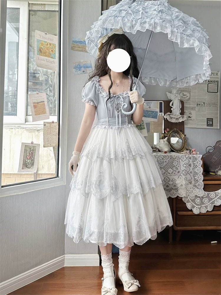 Rose round window embroidery 2way dress