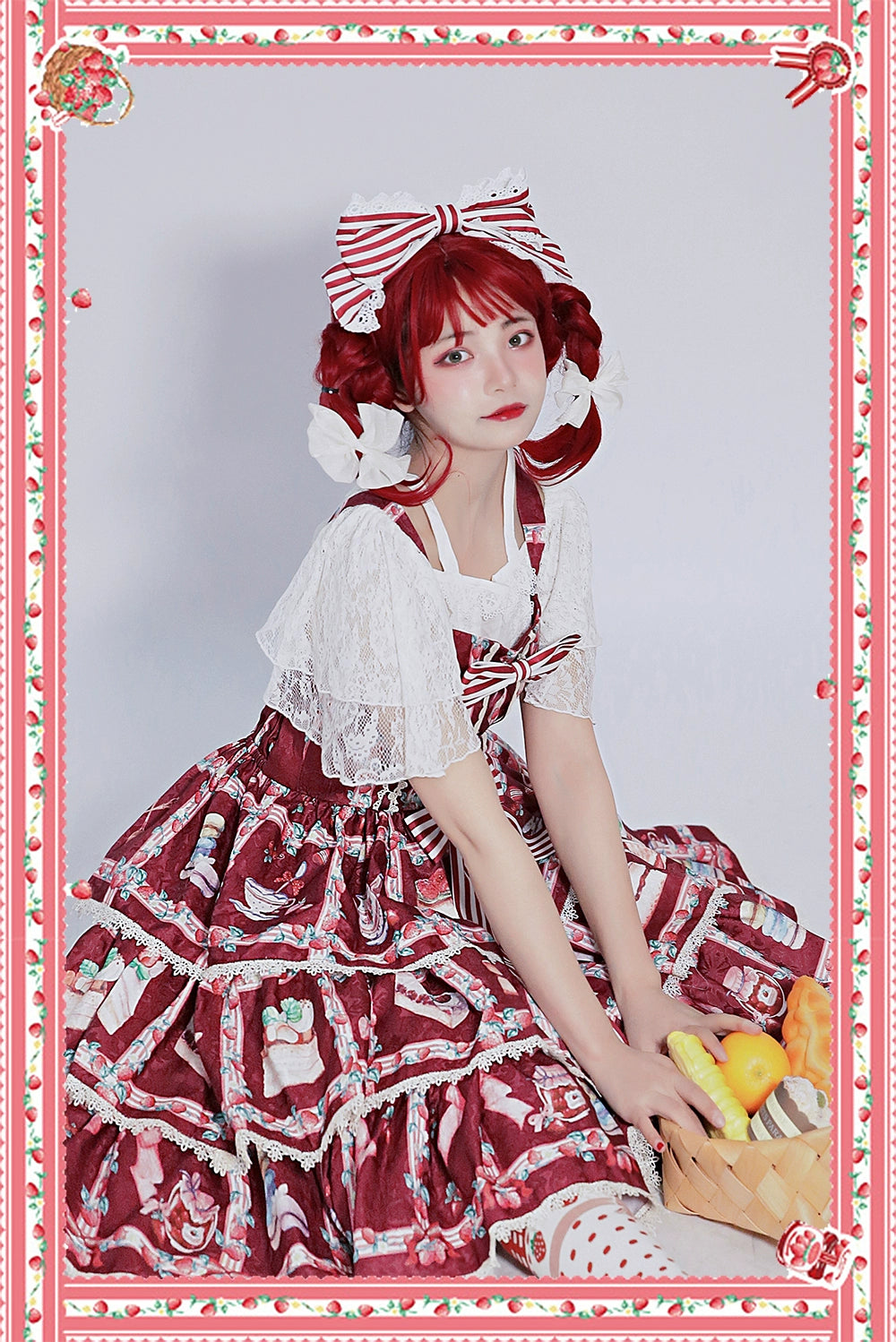 Strawberry Sweets Striped Ribbon Jumper Skirt