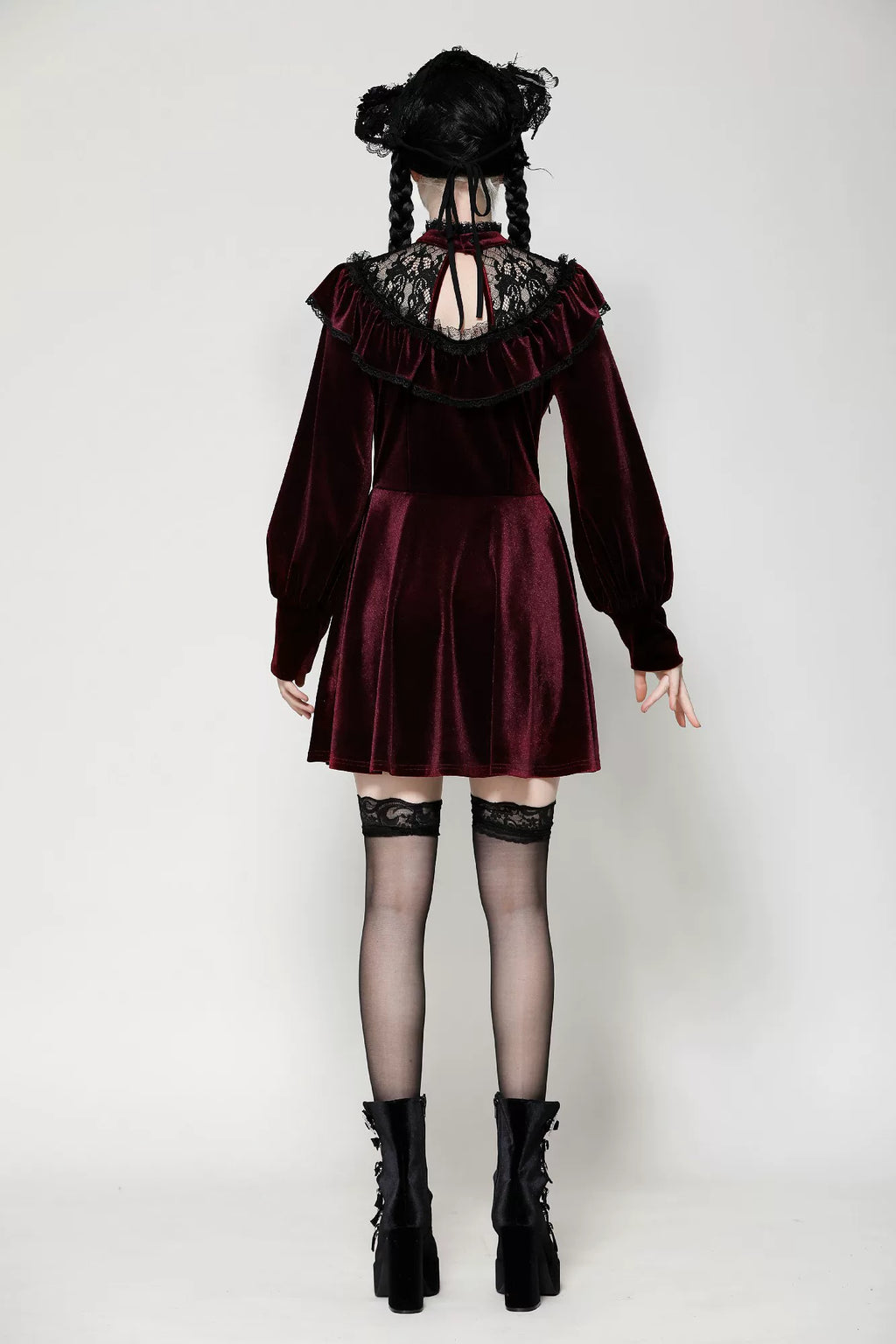 【Dark in Love】ダークレッド ベルベット×レース ゴスロリ長袖ワンピース | Blood Velvet (コピー)