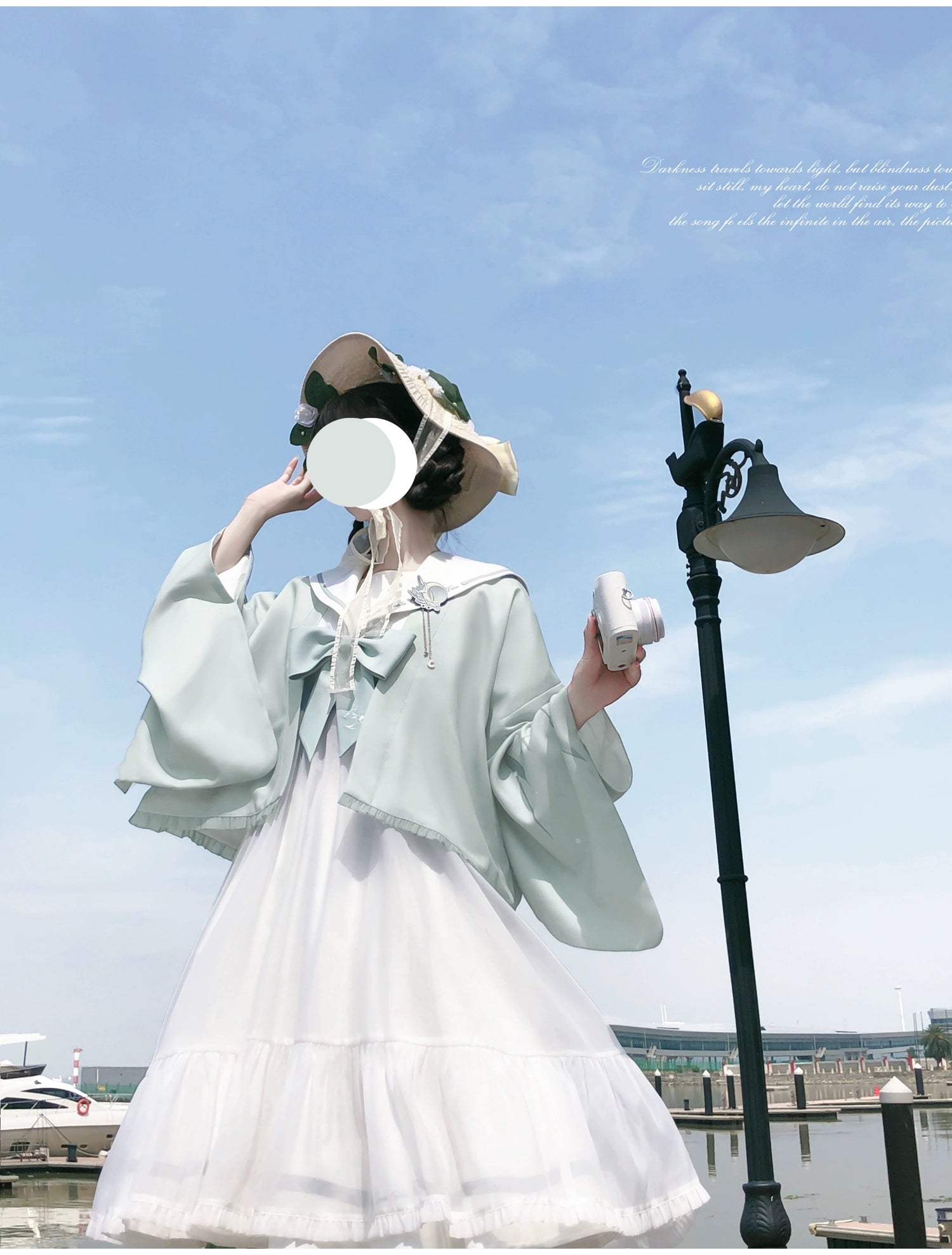 Blue Sea and Bright Moon セーラーカラーワンピース・羽織・エプロン3点セット