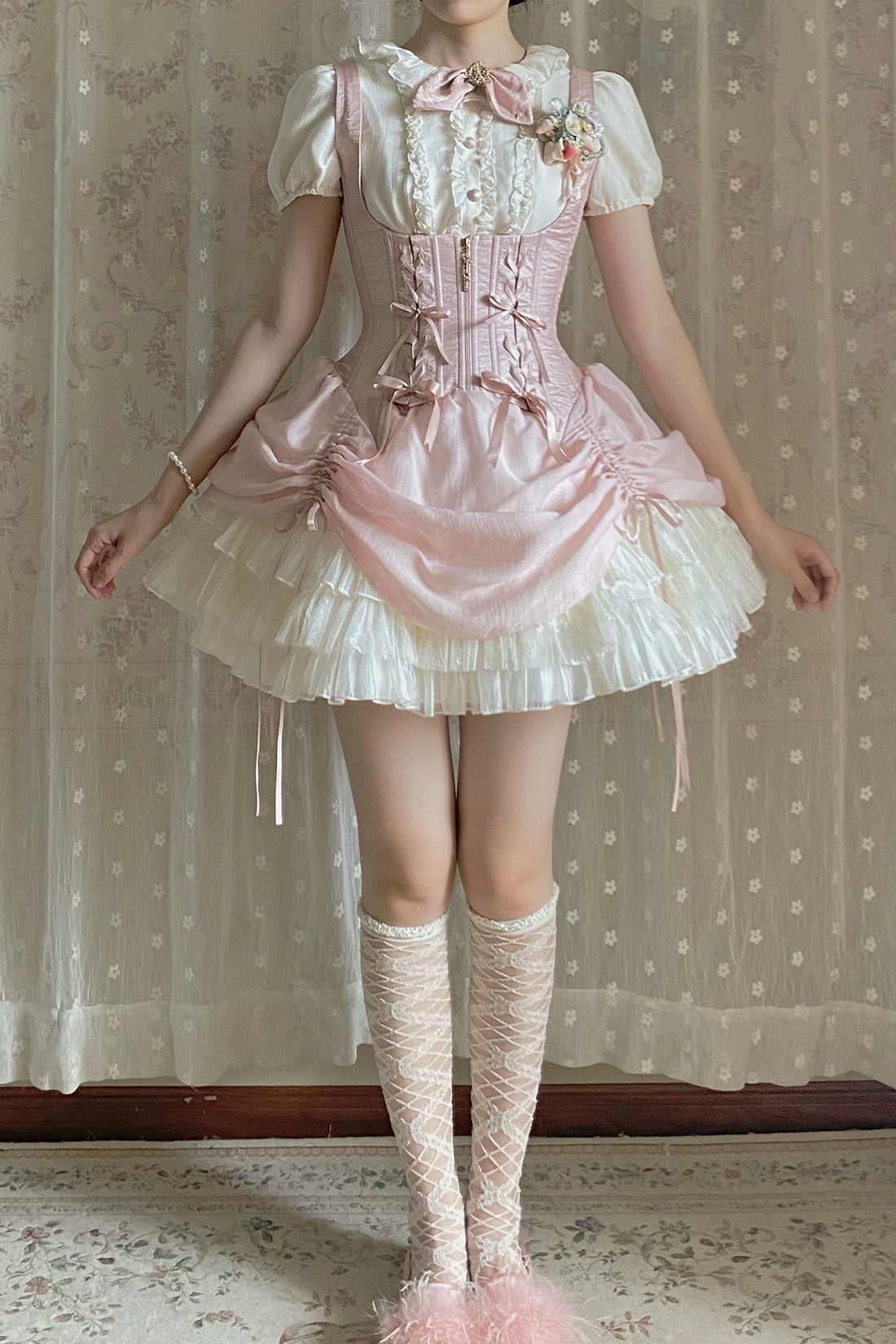 【受注予約6/30まで】Brulee Bunny コルセットジャンパースカートセット・ピンク