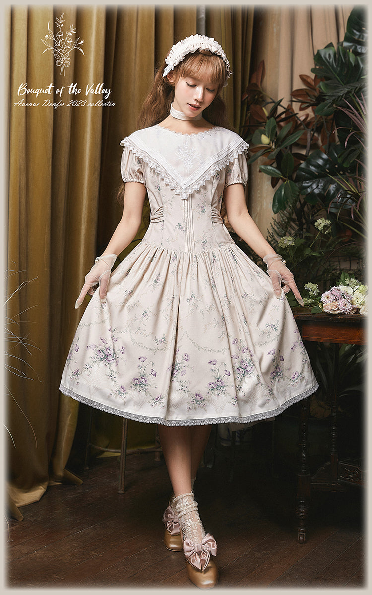 Bouquet of the Valley embroidered triangle collar floral dress