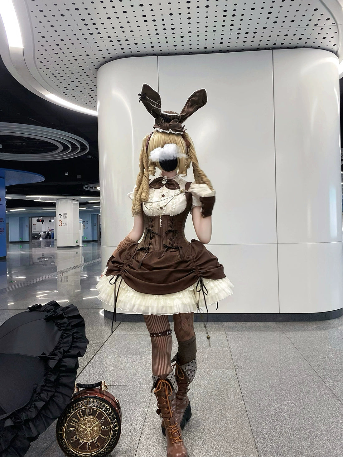 【受注予約6/30まで】Brulee Bunny コルセットジャンパースカートセット・ブラウン