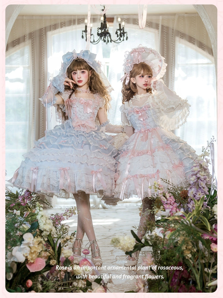 【受注予約8/6まで】Rose Courtyard レースとリボンのジャンパースカート・新色