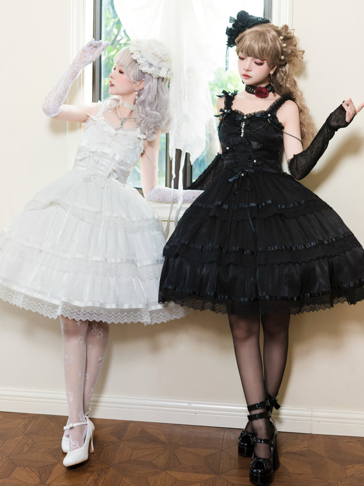 Romantic Party Black and White Tiered Jumperskirt – ロリータ