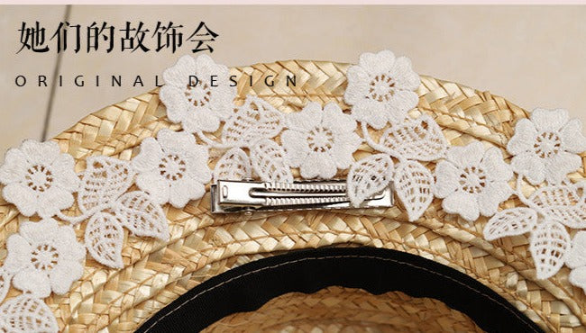 Flower and ribbon straw hat 11 colors