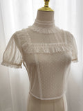 [Sales period ended] Cherry and Heart sheer dot short sleeve blouse