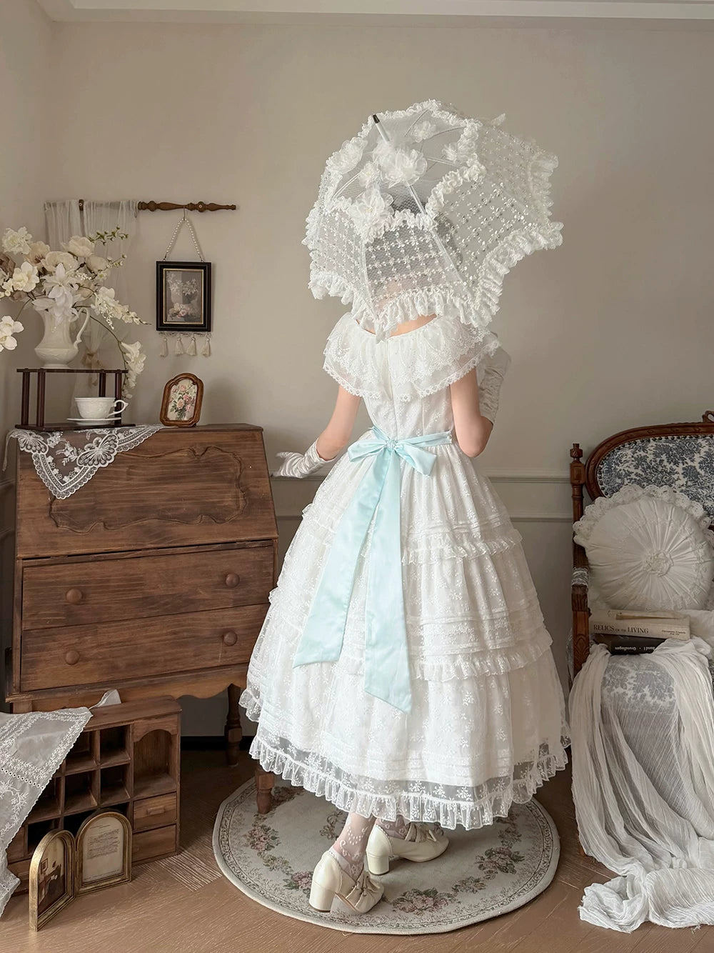 【受注予約10/13まで】Dream Lace ショールレースジャンパースカート
