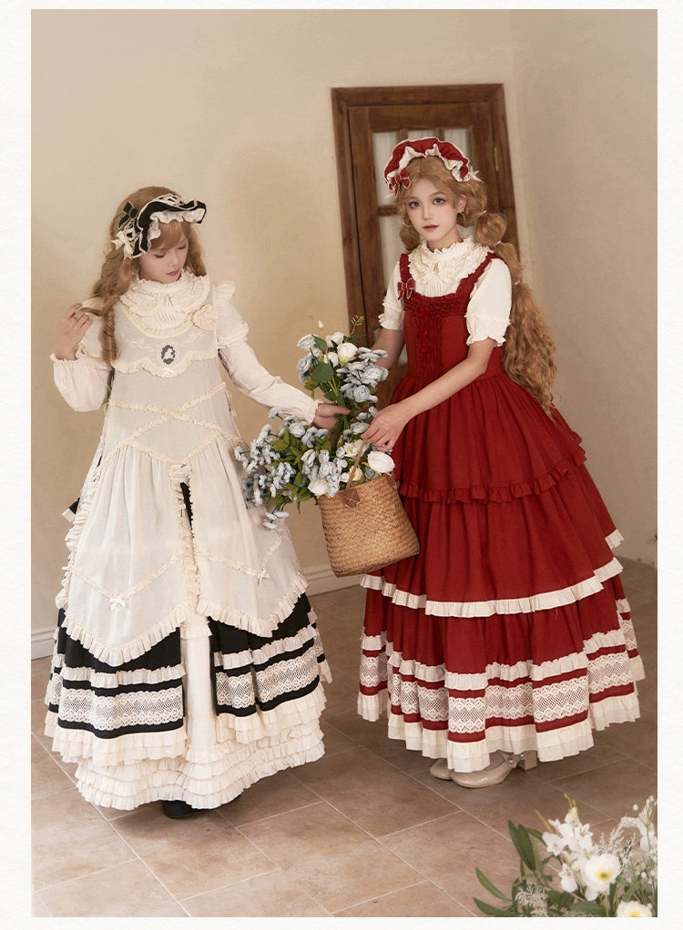 Retro volume frill jumper skirt set