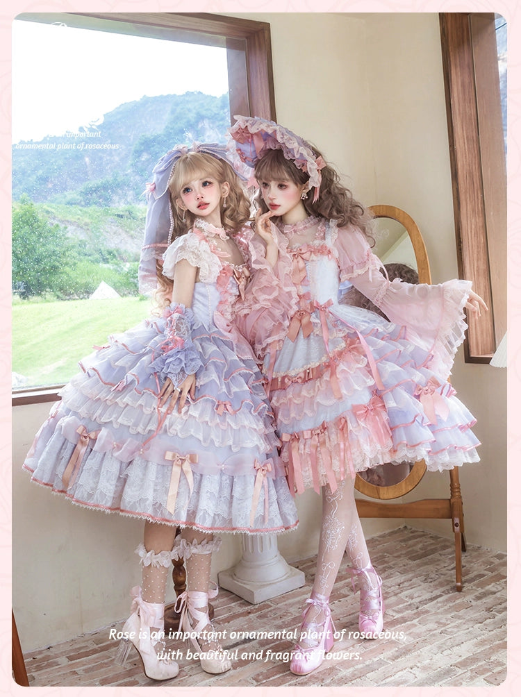 【受注予約8/6まで】Rose Courtyard レースとリボンのジャンパースカート・新色