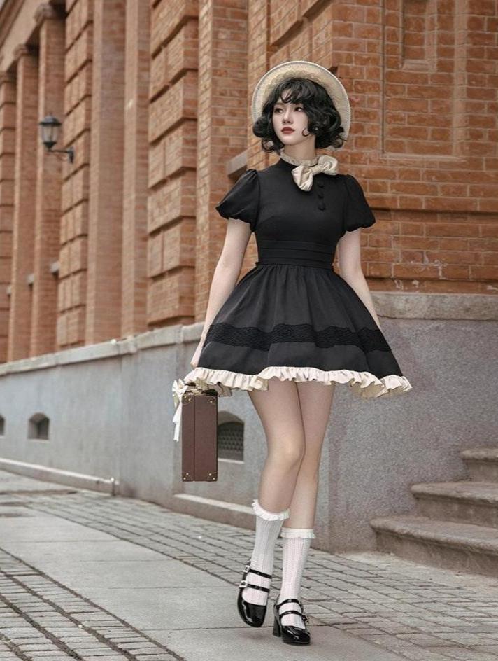 Classical retro black mini dress